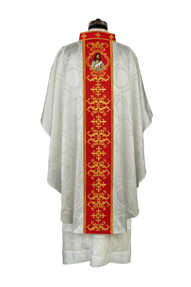 Liturgical Chasuble with Intricate Embroidery of Jesus and the Lamb