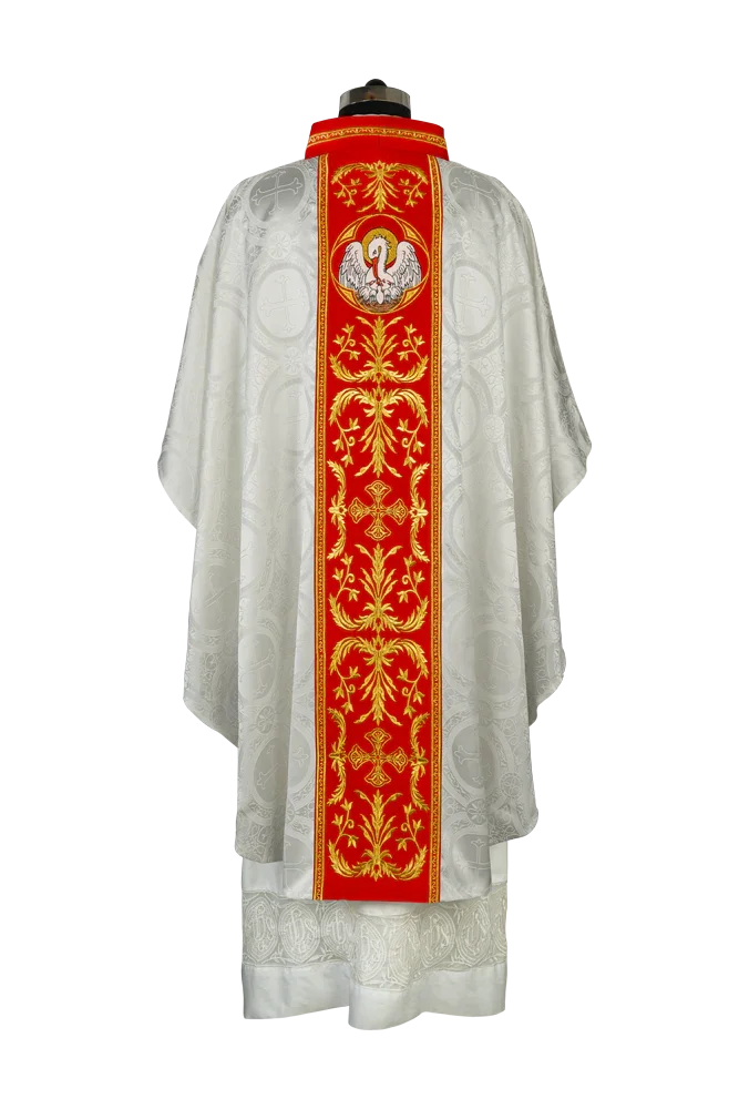 Gothic Chasuble with Ornate Pelican and Cross Embroidery