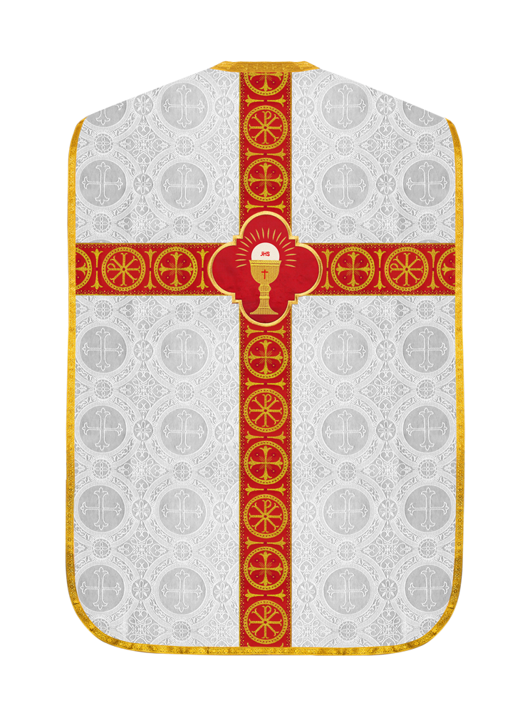 Roman Chasuble Vestment with Spiritual Motif and Ornate Braids