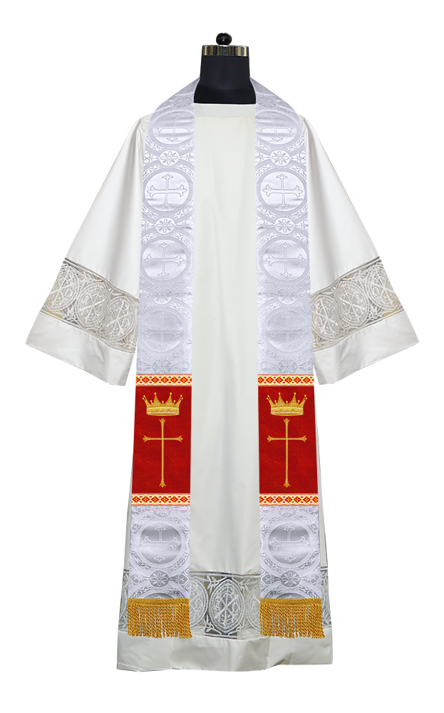 Pastor Clergy Stole with Spiritual Cross and Crown Embroidery