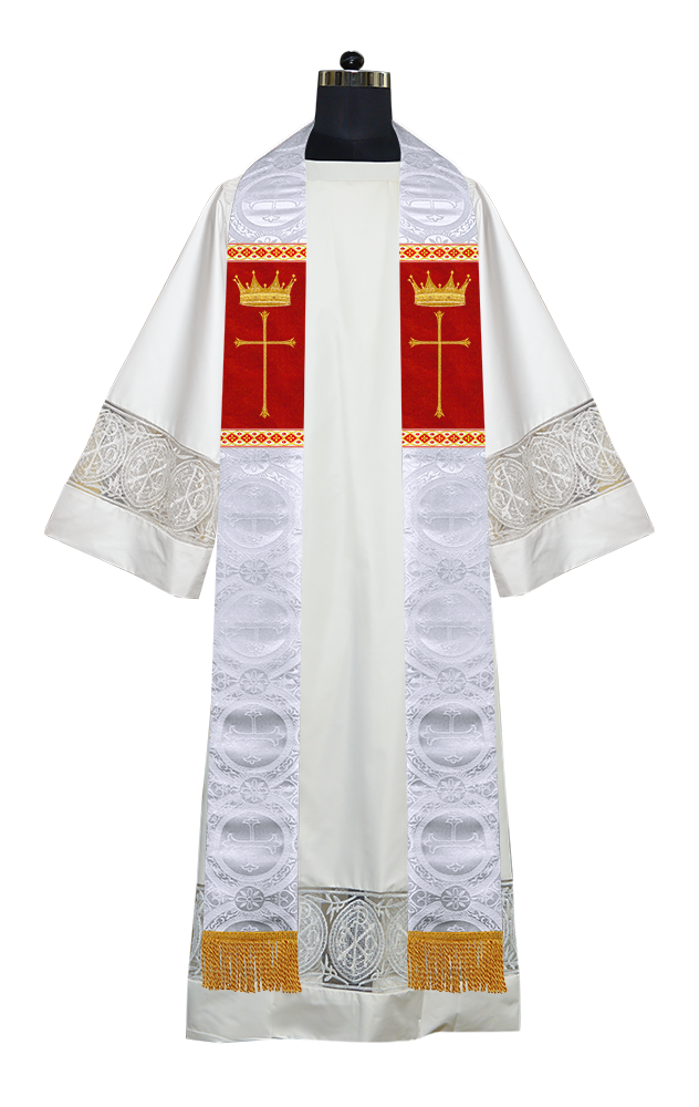 Pastor Clergy Stole with Spiritual Cross and Crown Embroidery