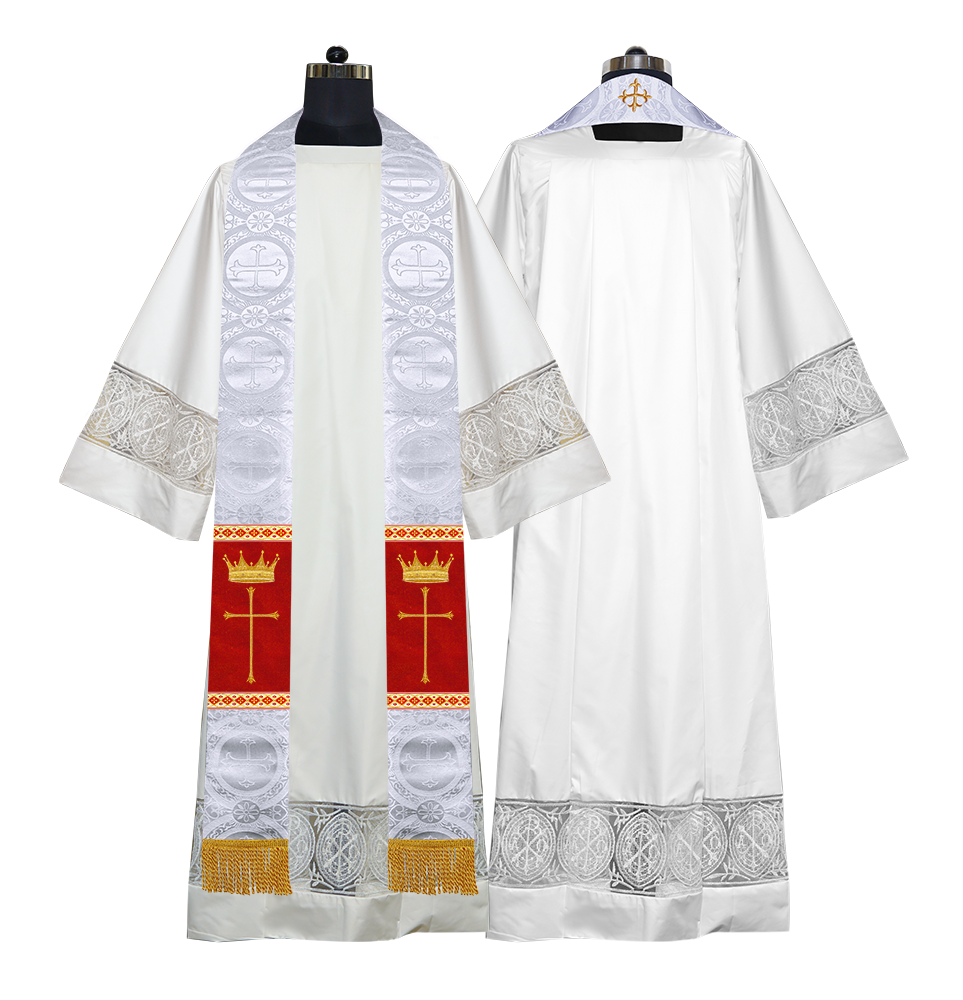 Pastor Clergy Stole with Spiritual Cross and Crown Embroidery