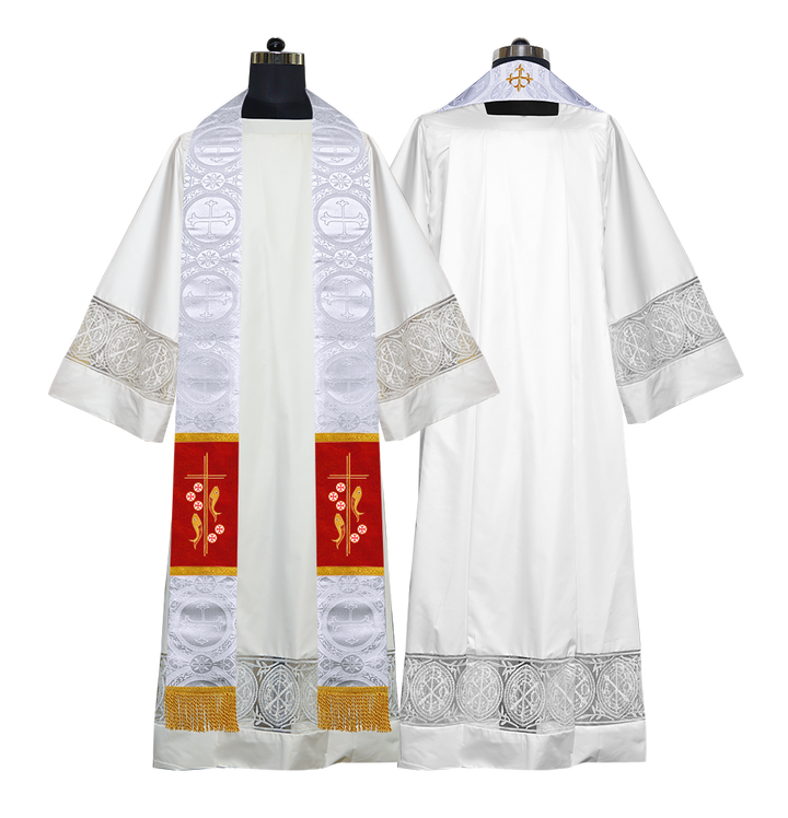 Catholic Priest Embroidered Clergy Stole with Fish and Spiritual Cross