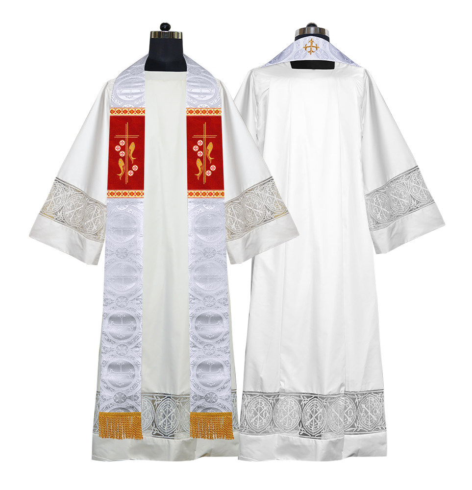 Clergy Stole with Embroidered Fish and Loaves