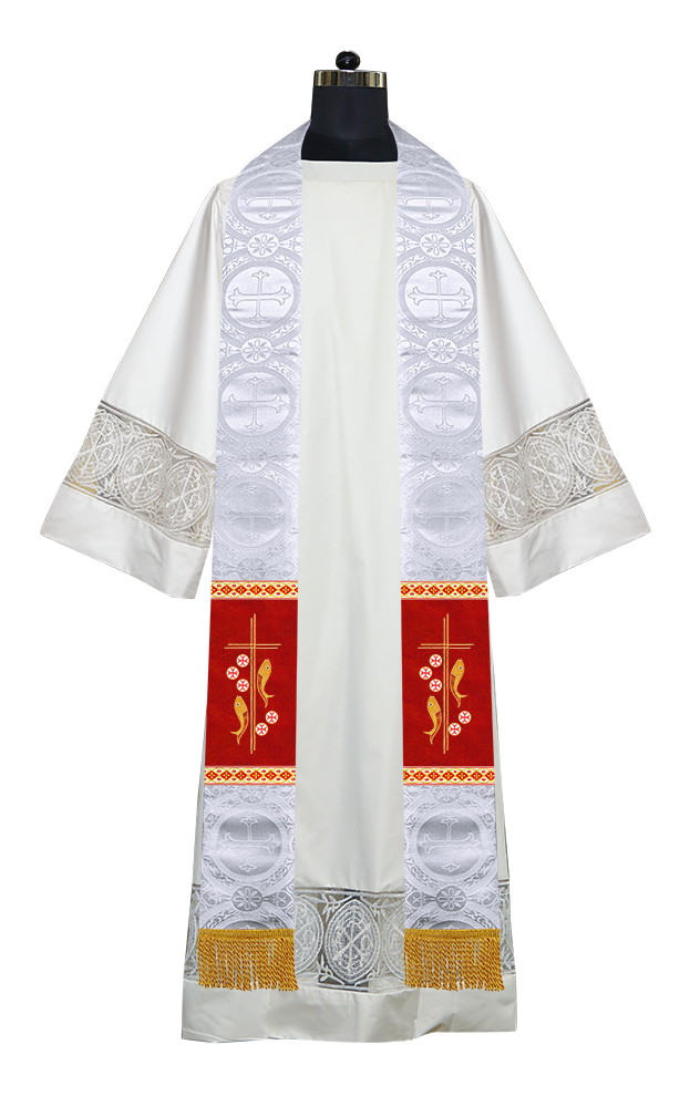 Clergy Stole with Embroidered Fish and Loaves