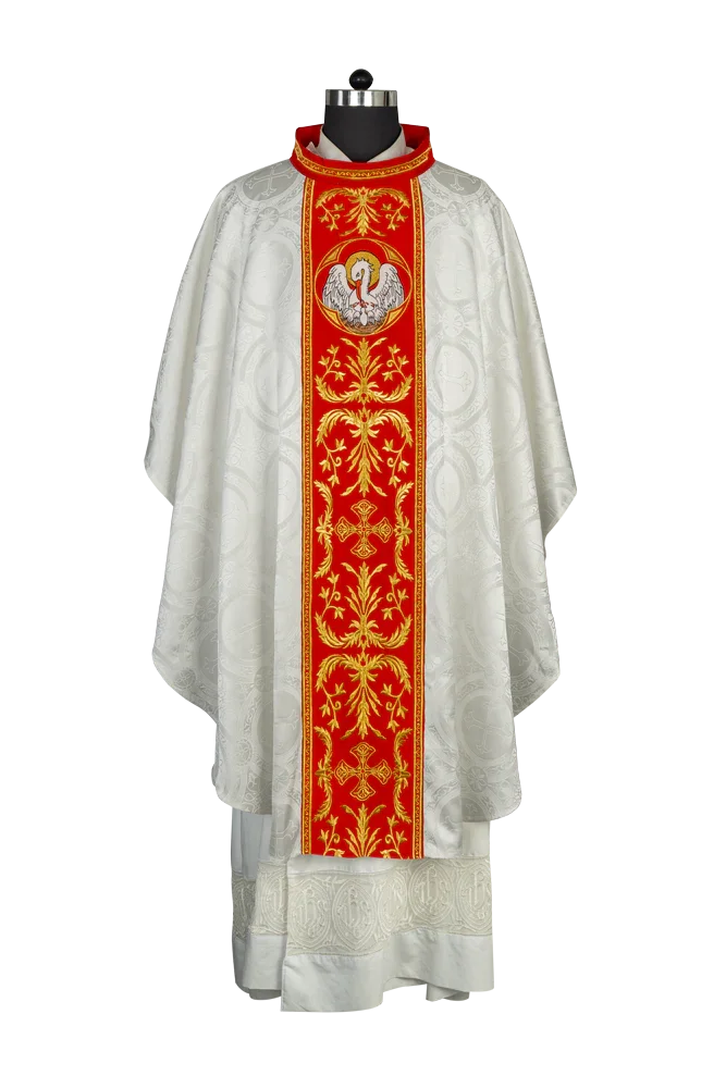 Gothic Chasuble with Ornate Pelican and Cross Embroidery