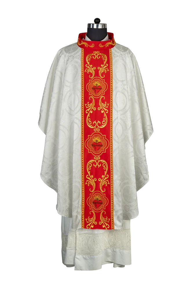 Gothic Style Chasuble with Sacred Heart Embroidered Orphrey