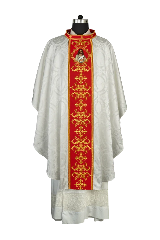 Liturgical Chasuble with Intricate Embroidery of Jesus and the Lamb