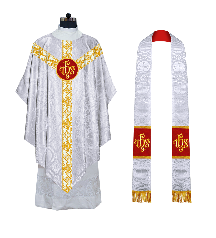 Traditional Pugin Style Chasuble Adorned with White Braids