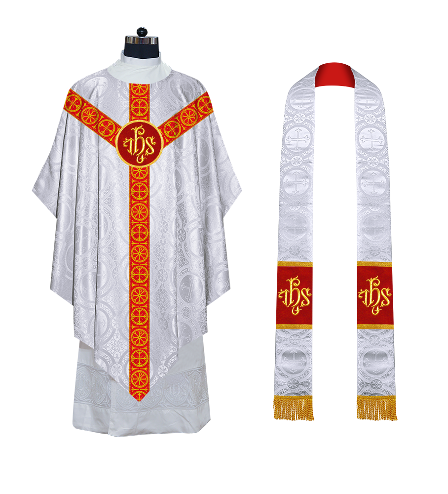 Liturgical Pugin Chasuble with Woven Designer Braided Orphrey