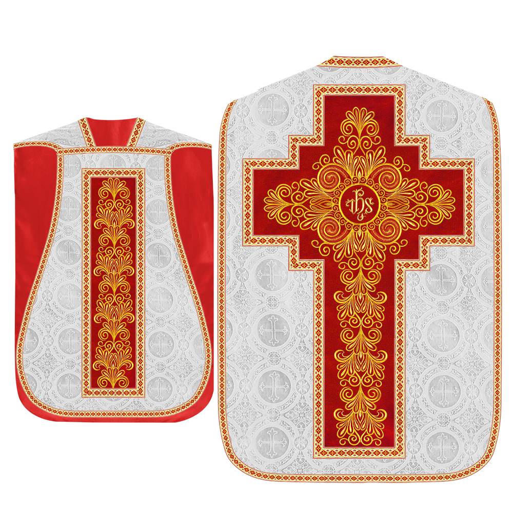 Roman Chasuble Vestment enriched With Coloured Braids and Trims