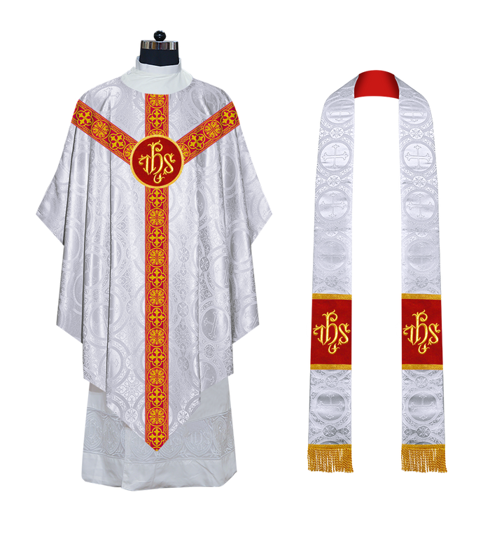 Liturgical Pugin Chasuble with Woven Designer Braided Orphrey