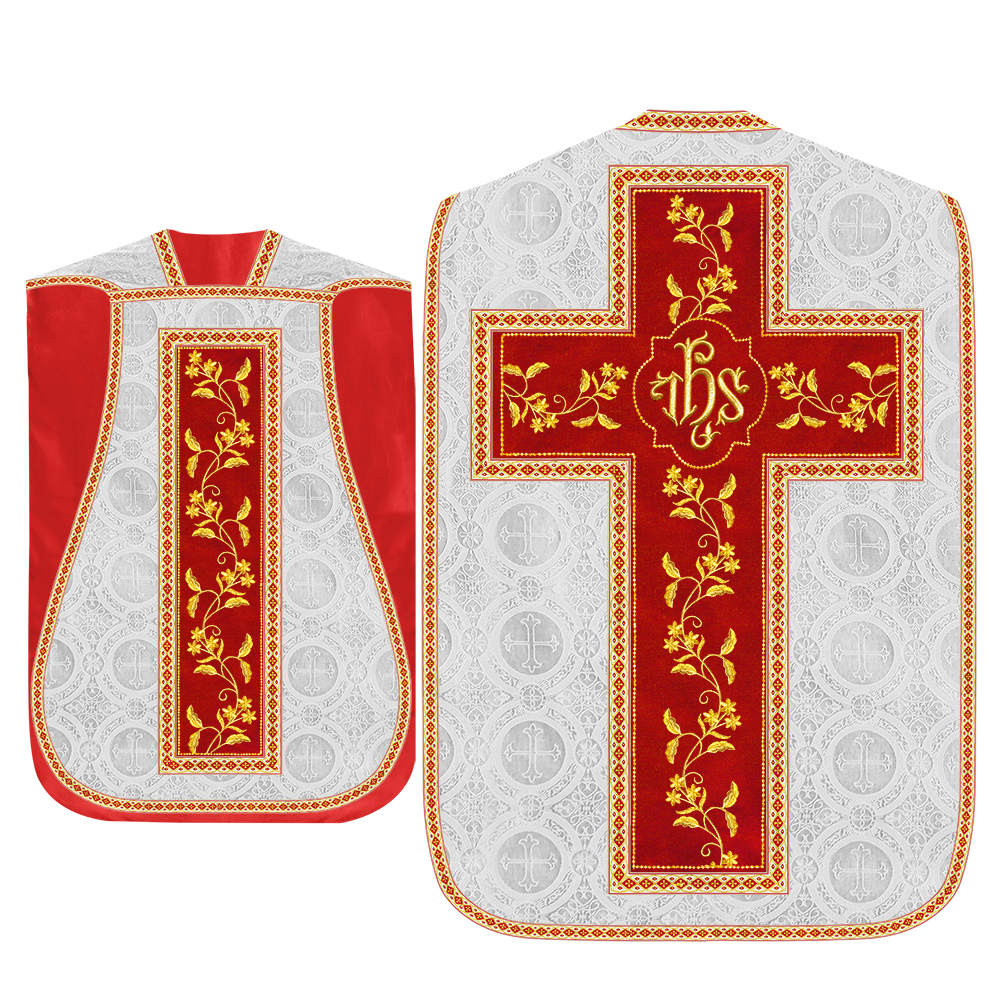 Roman Chasuble Vestment With Floral Design and Trims