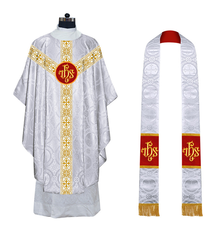 Gothic Chasuble Vestment with Motif and White Orphrey