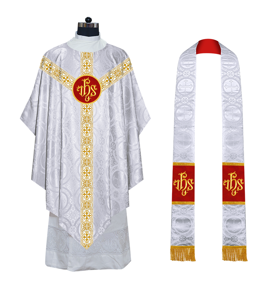 Traditional Pugin Style Chasuble Adorned with White Braids