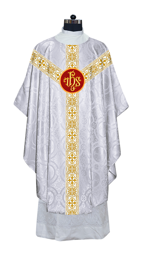 Gothic Chasuble Vestment with Motif and White Orphrey