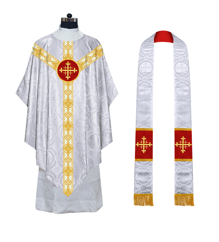 Traditional Pugin Style Chasuble Adorned with White Braids