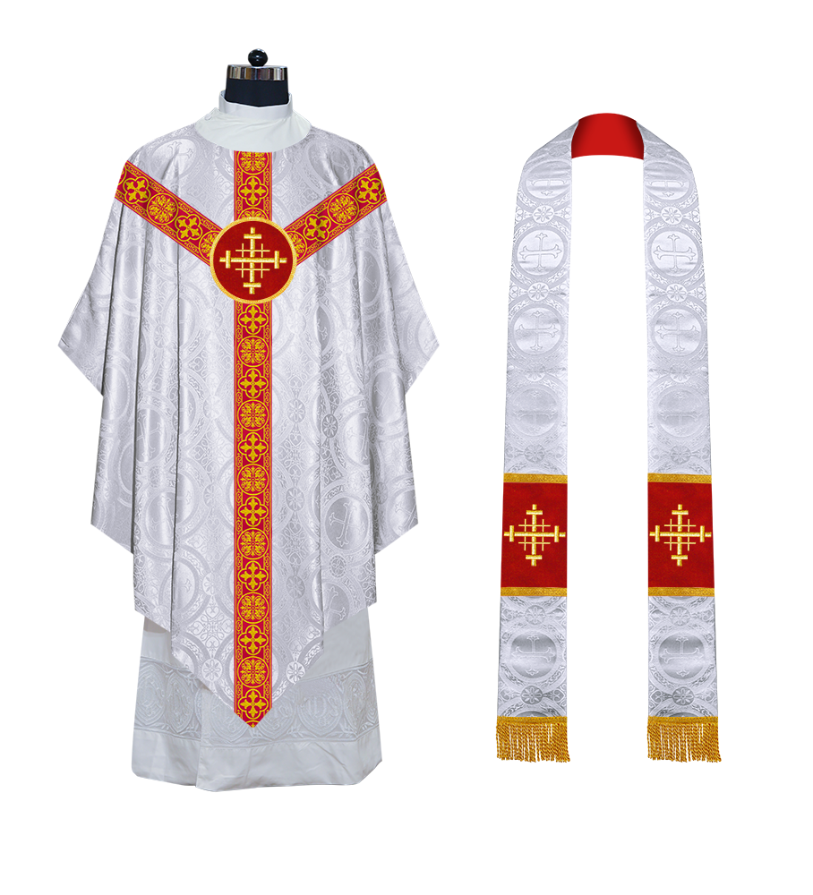 Liturgical Pugin Chasuble with Woven Designer Braided Orphrey