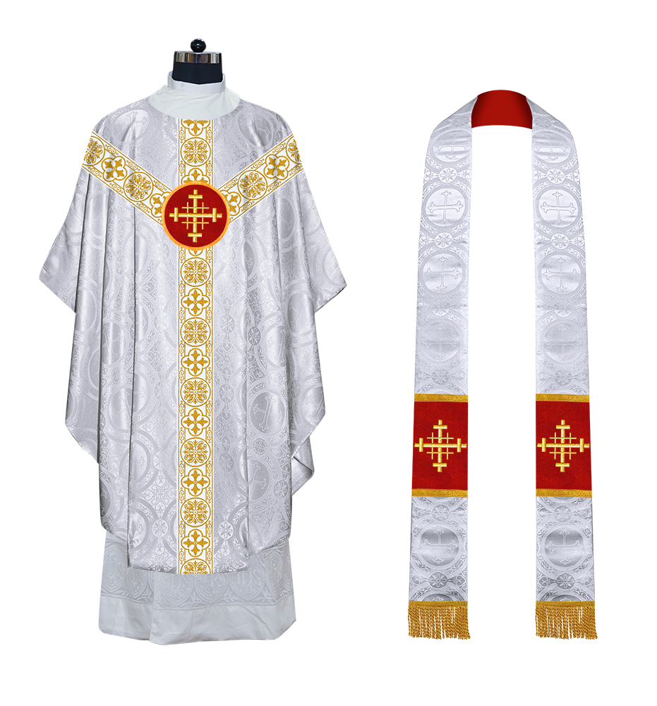 Gothic Chasuble Vestment with Motif and White Orphrey