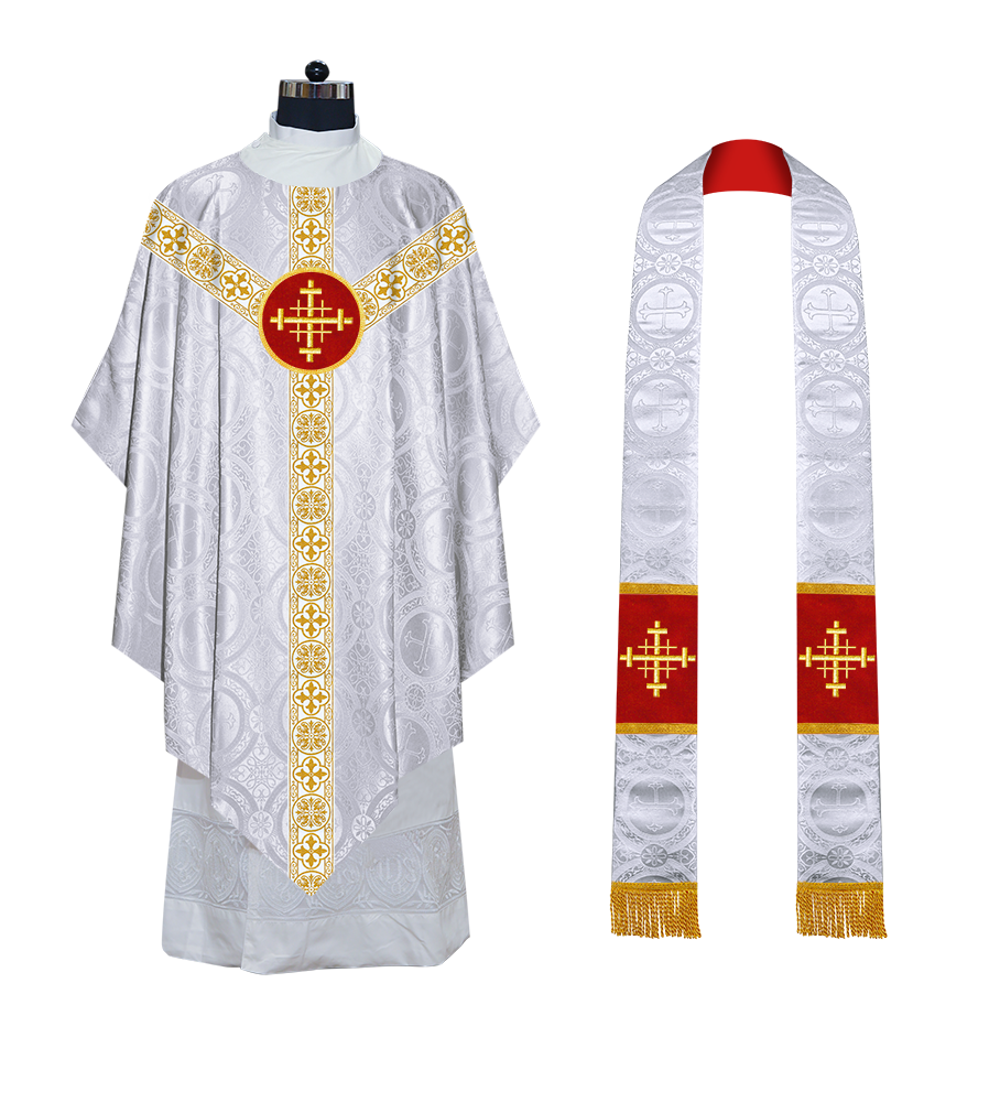 Traditional Pugin Style Chasuble Adorned with White Braids