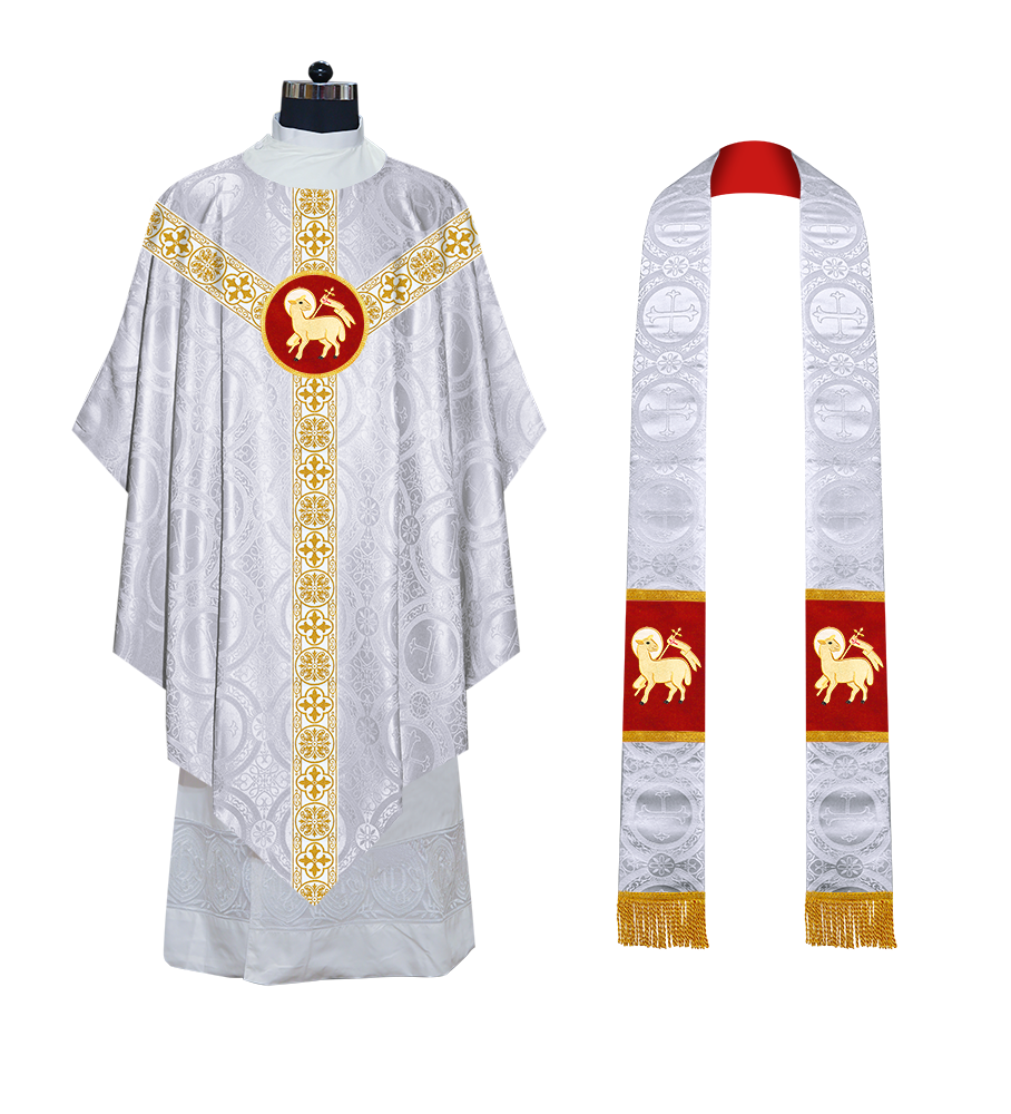 Traditional Pugin Style Chasuble Adorned with White Braids