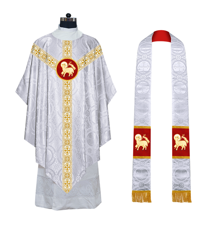 Traditional Pugin Style Chasuble Adorned with White Braids