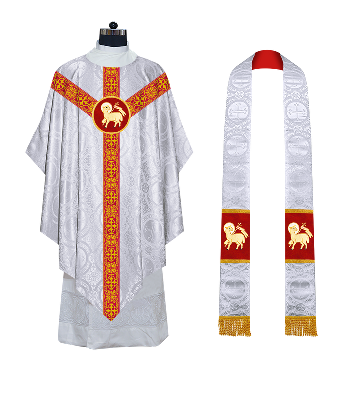 Liturgical Pugin Chasuble with Woven Designer Braided Orphrey