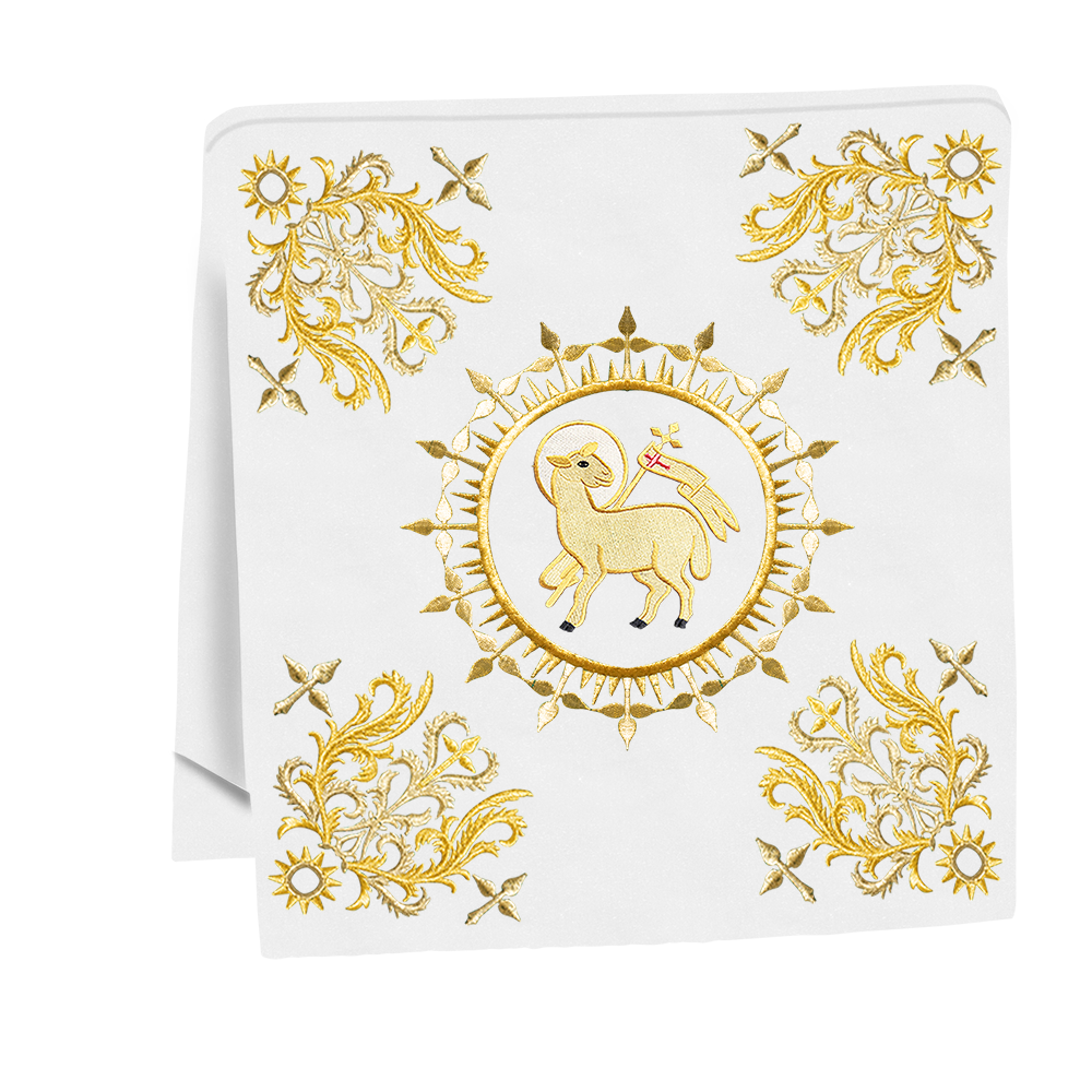 Traditional Altar Table Cloth with Ornate Motif and Embroidered Trims