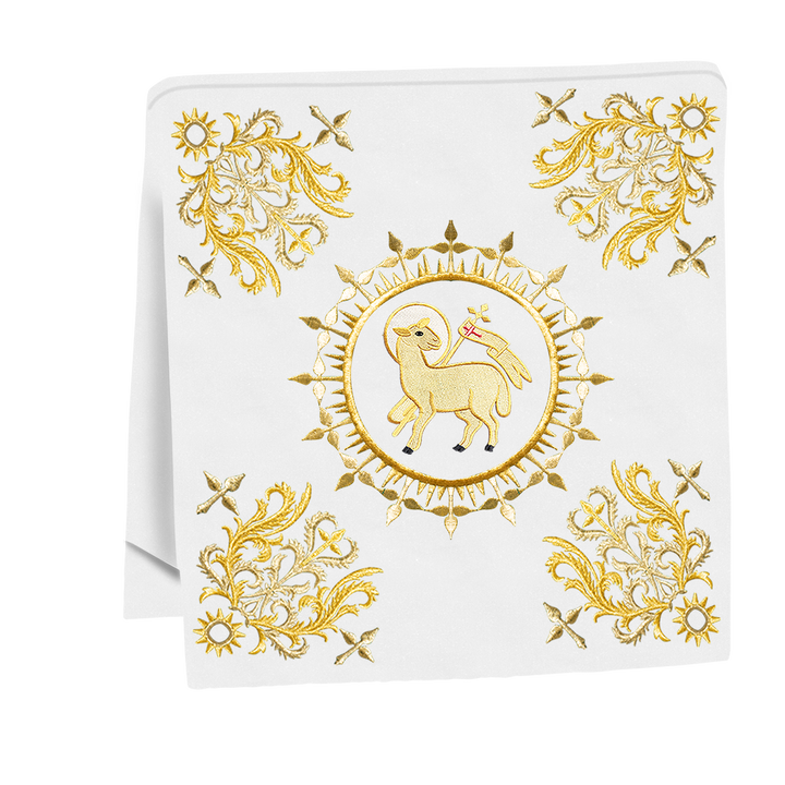 Traditional Altar Table Cloth with Ornate Motif and Embroidered Trims