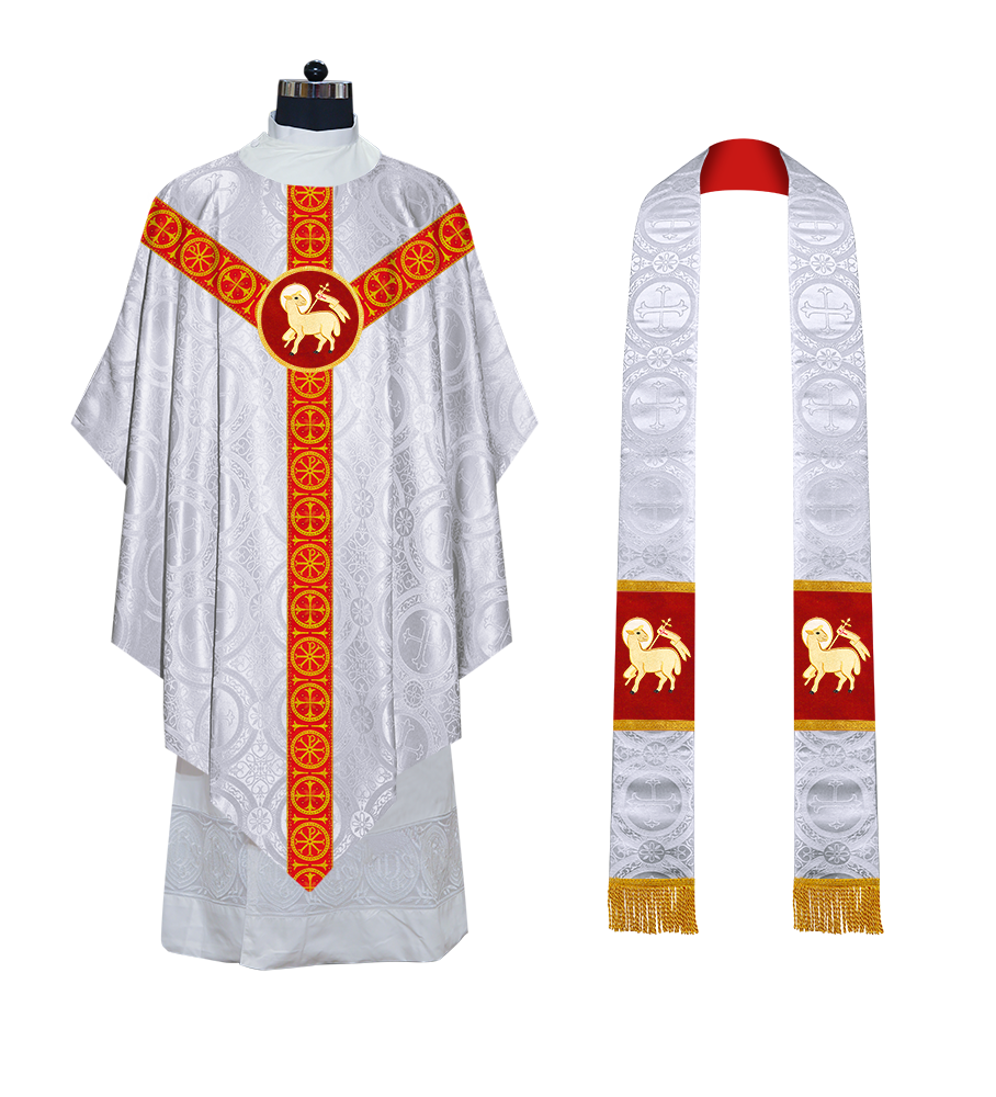 Liturgical Pugin Chasuble with Woven Designer Braided Orphrey