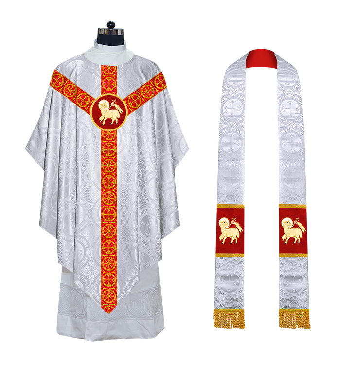 Liturgical Pugin Chasuble with Woven Designer Braided Orphrey