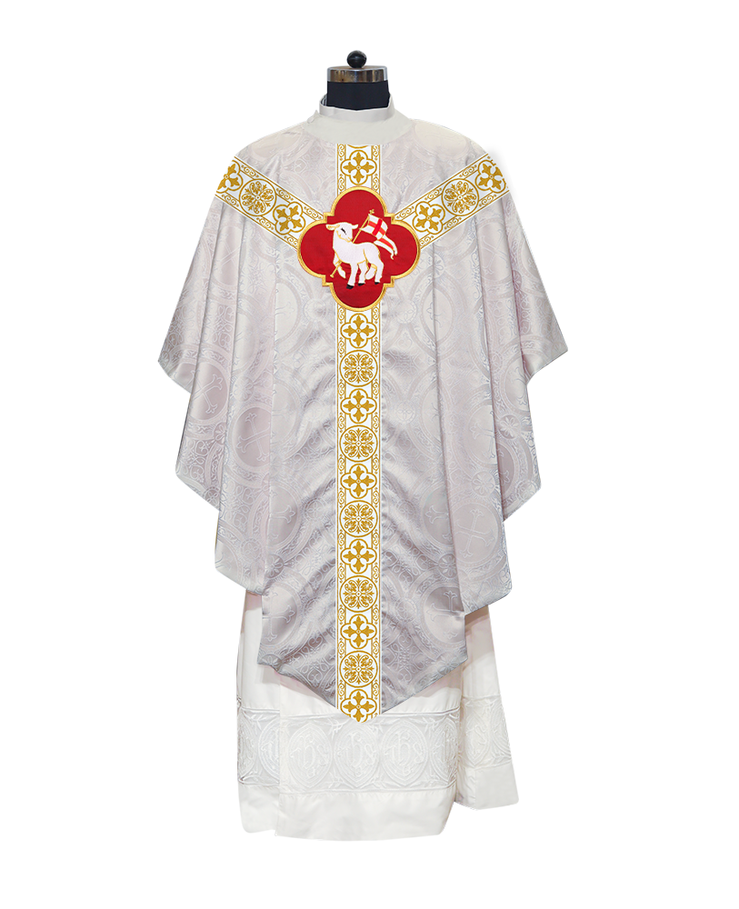 Pugin Chasuble Adorned with Exquisite White Braided Orphrey
