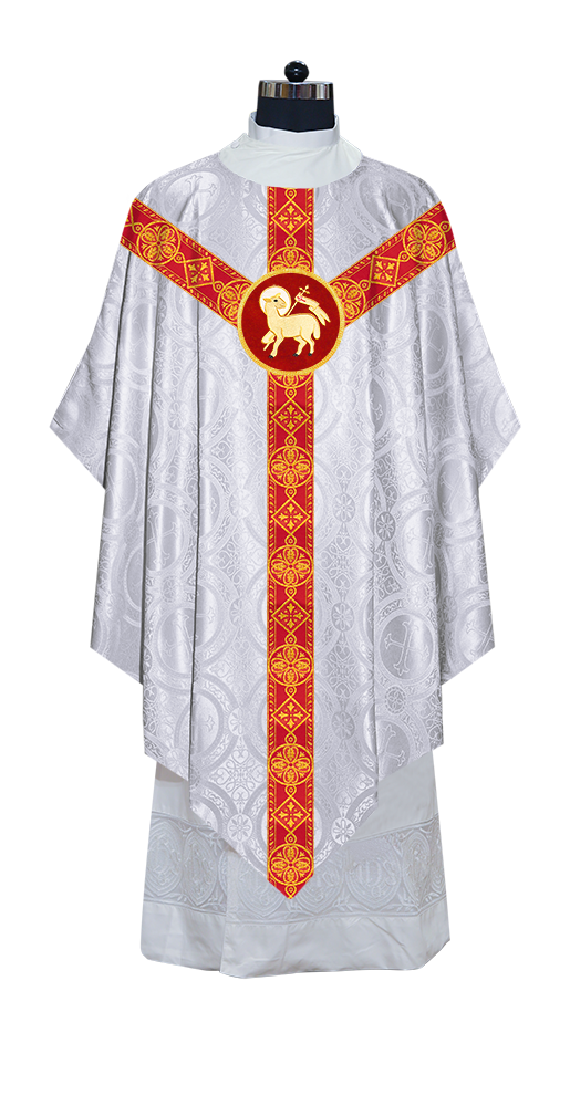 Liturgical Pugin Chasuble with Woven Designer Braided Orphrey