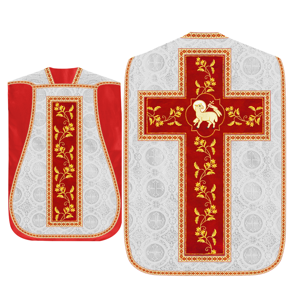 Roman Chasuble Vestment With Floral Design and Trims