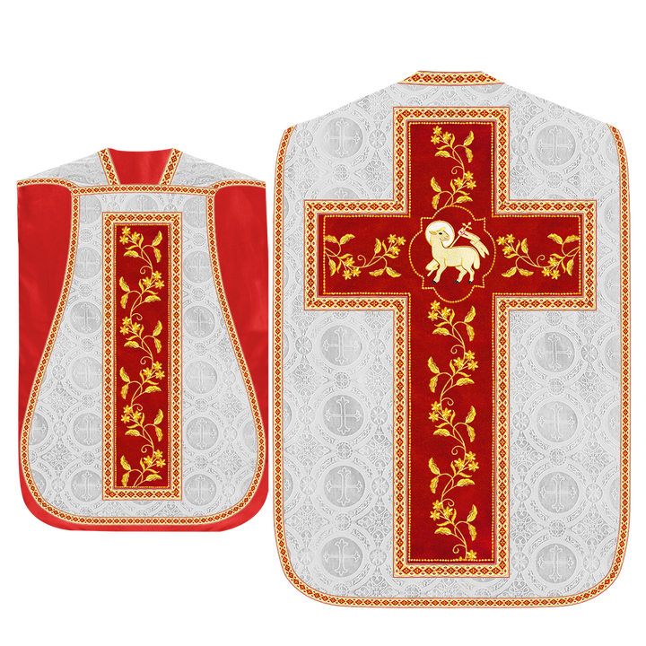 Roman Chasuble Vestment With Floral Design and Trims