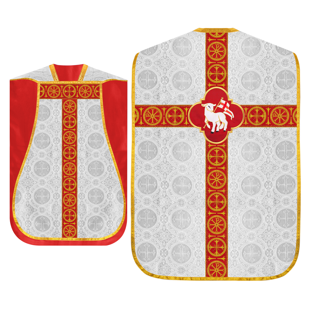 Roman Chasuble Vestment with Spiritual Motif and Ornate Braids