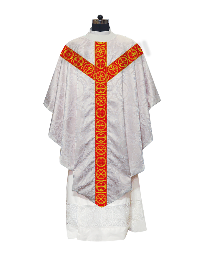 Liturgical Pugin Chasuble with Woven Designer Braided Orphrey