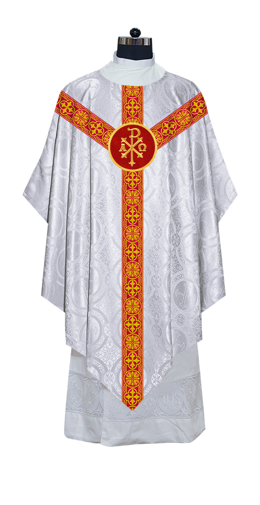 Liturgical Pugin Chasuble with Woven Designer Braided Orphrey