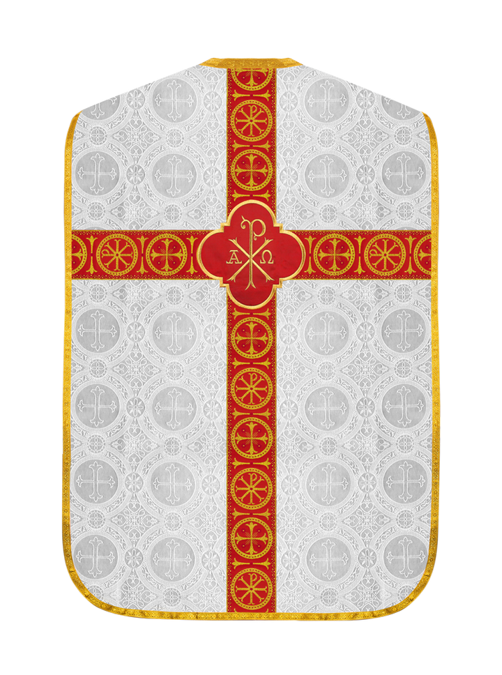 Roman Chasuble Vestment with Spiritual Motif and Ornate Braids