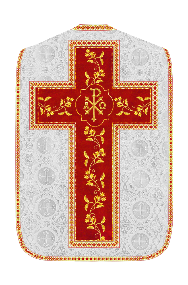 Roman Chasuble Vestment With Floral Design and Trims