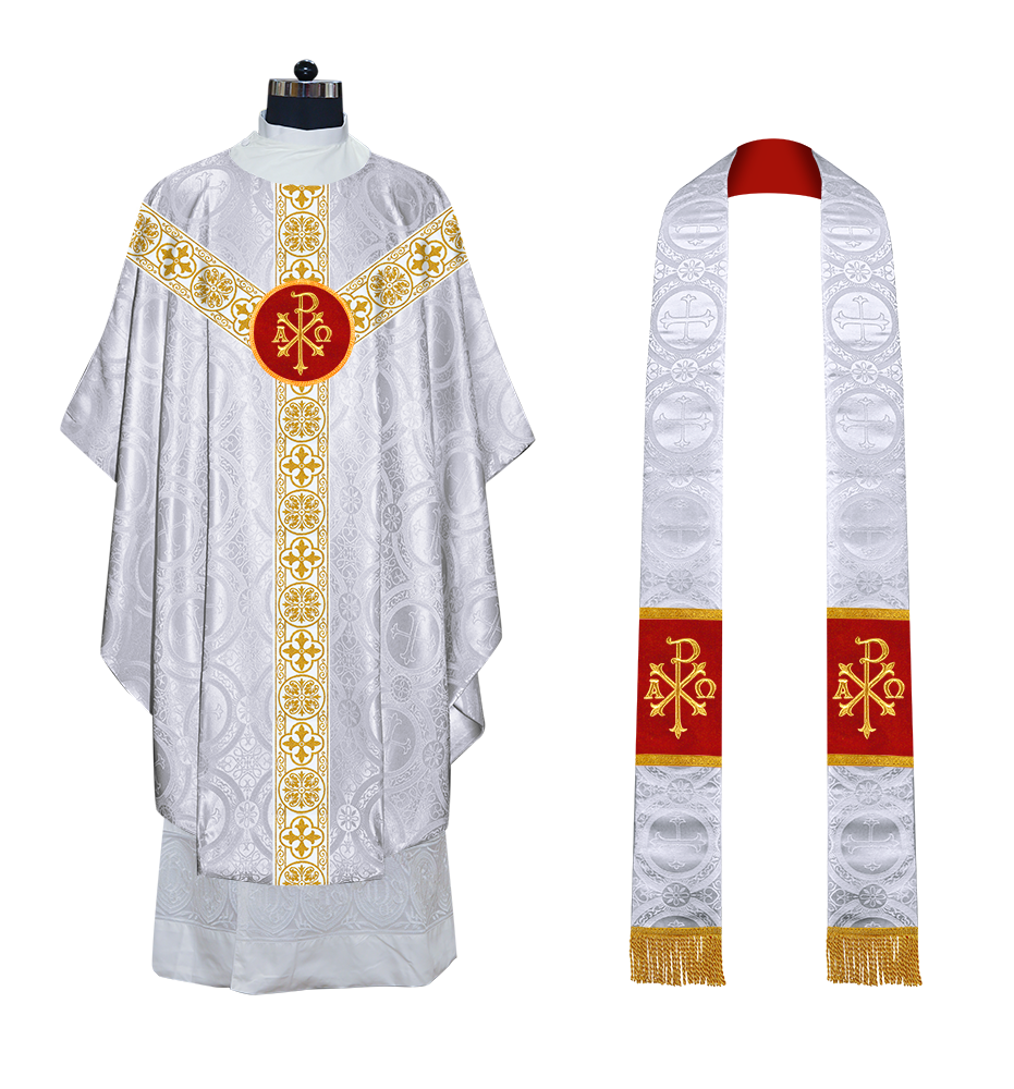 Gothic Chasuble Vestment with Motif and White Orphrey