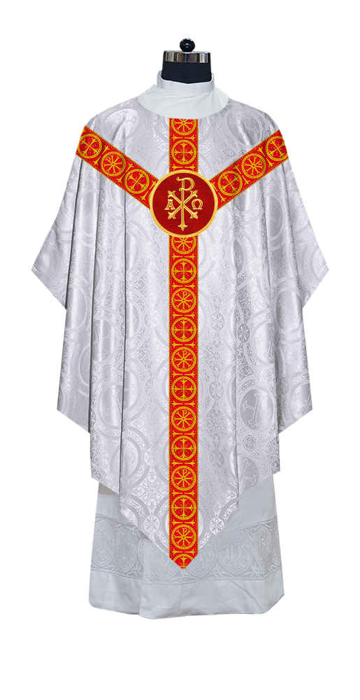 Liturgical Pugin Chasuble with Woven Designer Braided Orphrey