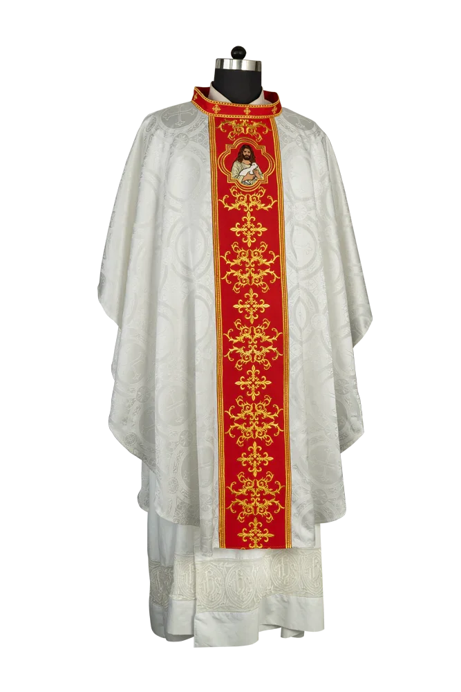 Liturgical Chasuble with Intricate Embroidery of Jesus and the Lamb