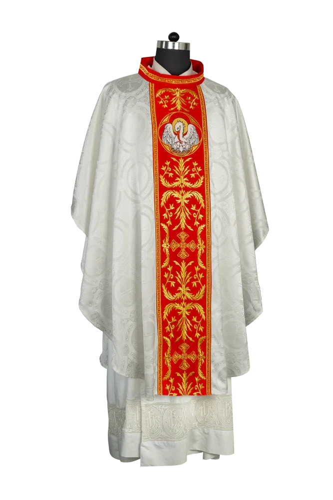 Gothic Chasuble with Ornate Pelican and Cross Embroidery