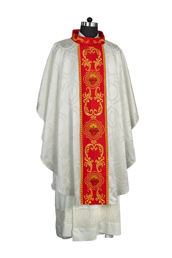 Gothic Style Chasuble with Sacred Heart Embroidered Orphrey