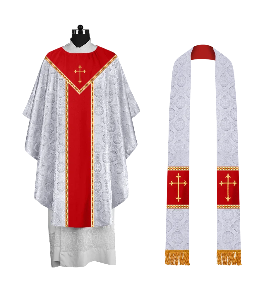 Ornate Gothic Chasuble with embroidered Cross Motif
