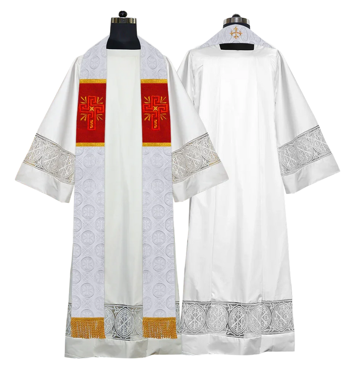 Liturgical Stole Adorned with Embroidered Cross Motif
