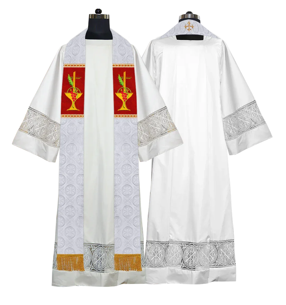 Clergy Stole with Ornate Embroidered Liturgical Motif
