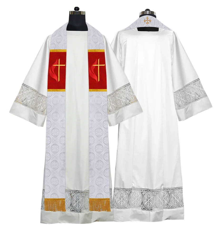 Liturgical Stole Adorned with Embroidered Cross Motif