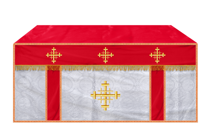 Church Altar Cloth with Braided Cross and Trims